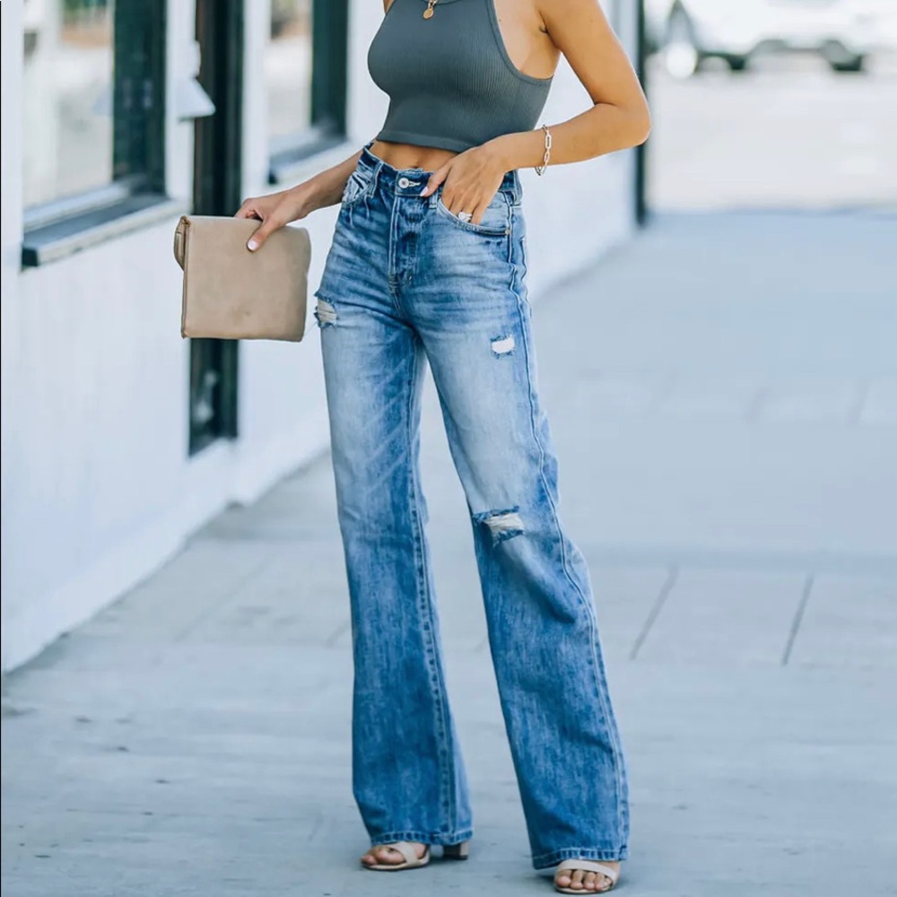 WARREN HIGH RISE DISTRESSED 90’S FLARE DENIM